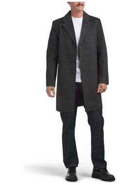 7 For All Mankind Plaid Notch Collar Topcoat Charcoal Long Overcoat 40"